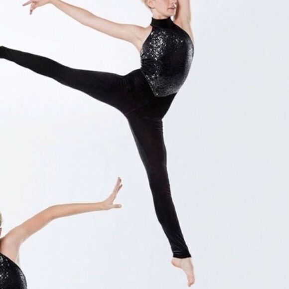 Revolution Dance Costume Black sequin velvet unitard Bad Blood RC17011 Child LC - Picture 1 of 12